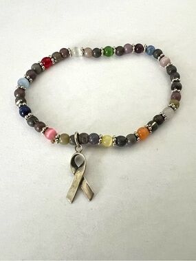 Multicolor Beaded Bracelet with Sterling silver Ribbon Charm
